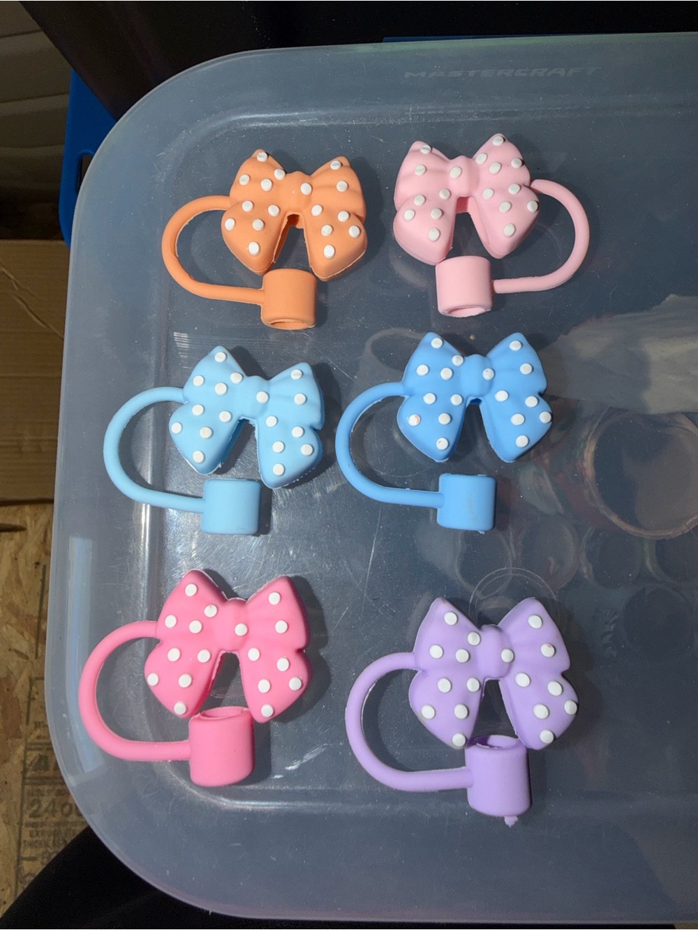 Polka dot bow straw topper set of 6